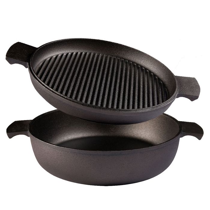 Grystapel sauteuse + couvercle / plat grill en fonte