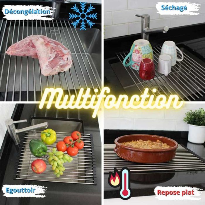 Egouttoir vaisselle inox enroulable