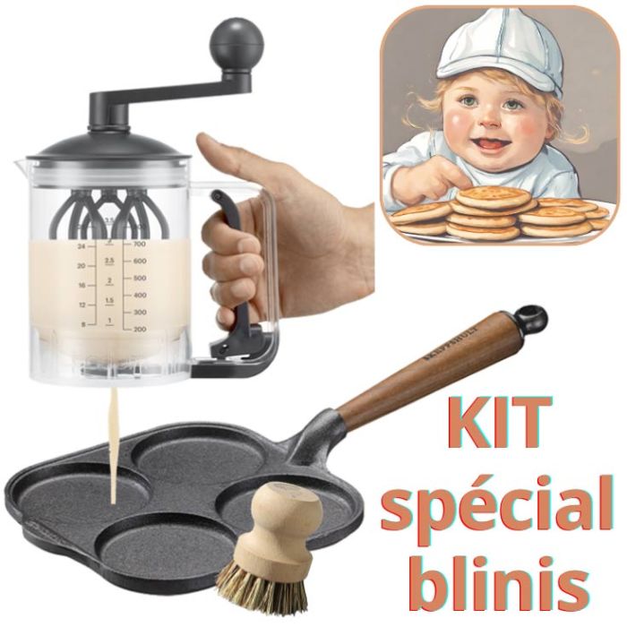 Kit poêle blinis Distributeur de pâte + brosse