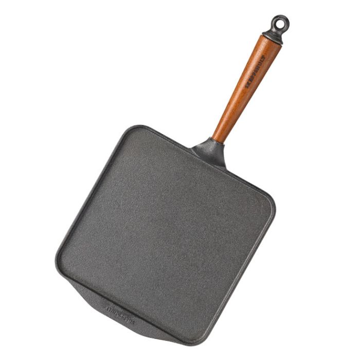 Poêle crêpe en fonte carrée + Spatule coudée Inox