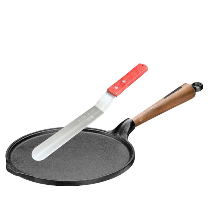 Poele crêpe en fonte Manche noyer+ Spatule inox 