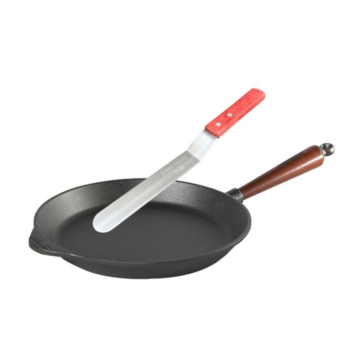 Poêle à frire en fonte 28 cm Pg hêtre + Spatule inox