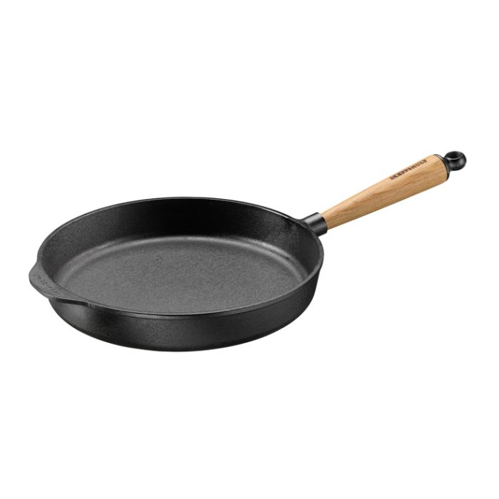 Poêle sauteuse fonte Ø 28 cm Pg chêne + couvercle verre