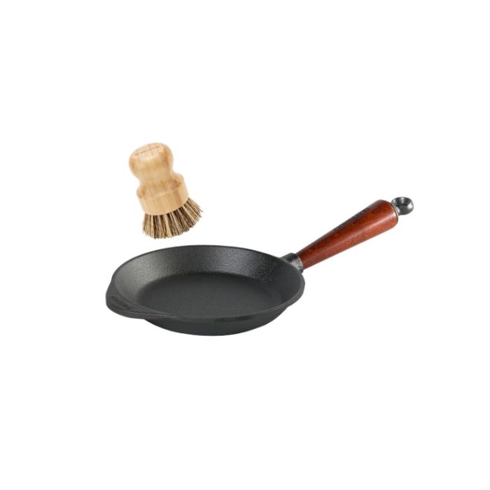 Poêle à frire fonte 18 cm Pg hêtre + Brosse de nettoyage