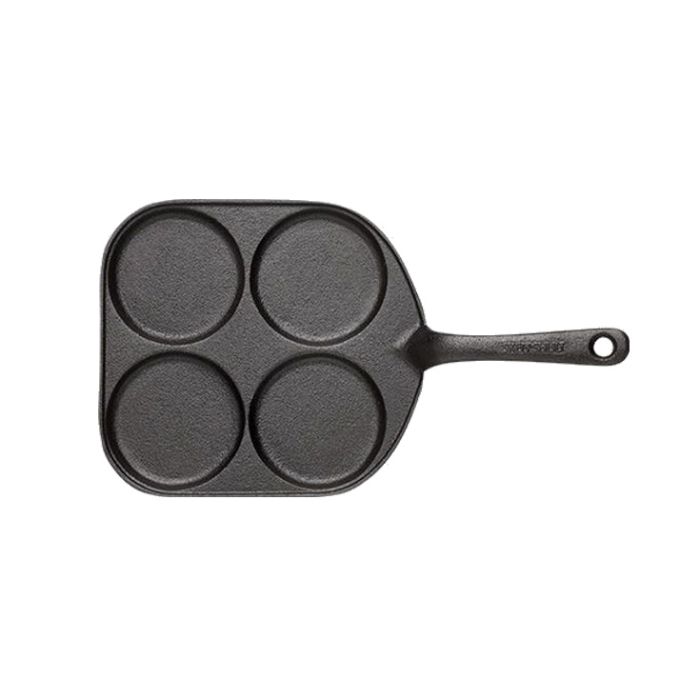 Poêle blinis en fonte 4 moules - Poignée fonte + manchon cuir