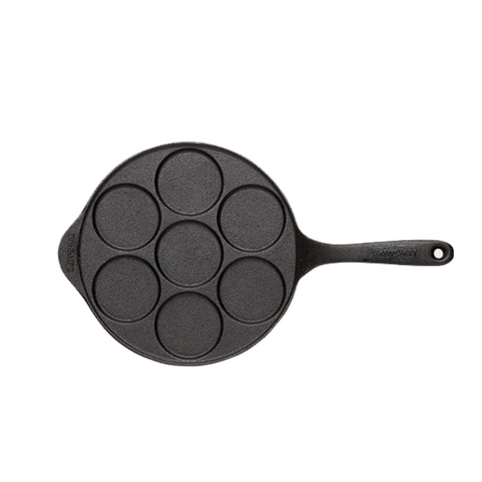 Poêle alvéolée 7 moules blinis + manchon cuir