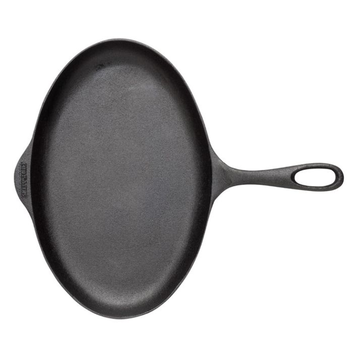 Poêle de cuisine en fonte spéciale poisson + manchon cuir