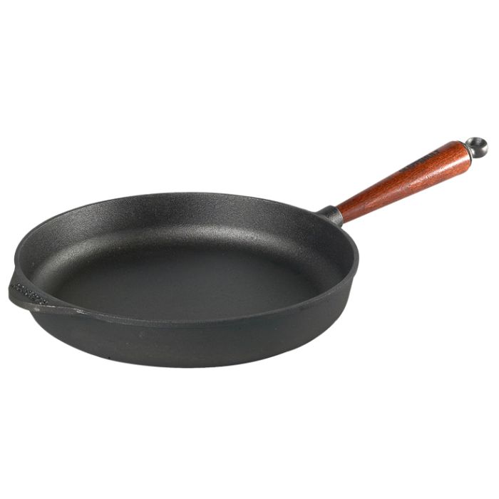 Poêle sauteuse fonte Ø 28 cm Pg hêtre + couvercle verre