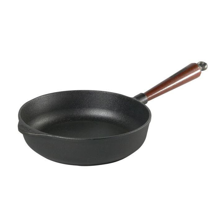 Poêle sauteuse en fonte Ø 24 cm - Poignée hêtre +  Brosse de nettoyage