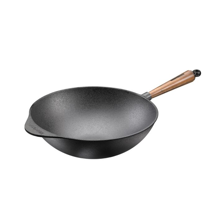 Poele wok Ø 30 cm - Poignée en Noyer