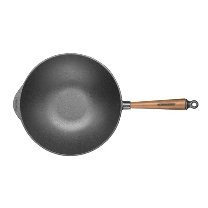 Poele wok Ø 30 cm - Poignée en Noyer