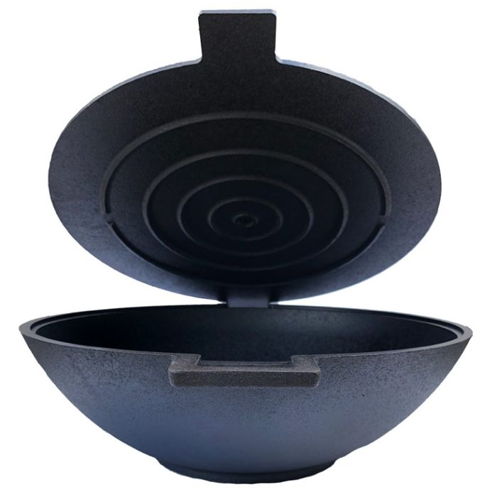 Wok fonte - Ø32 cm avec couvercle- SERIE NOIR