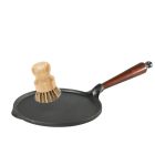 Poêle crêpe en fonte naturelle avec brosse de nettoyage