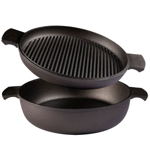 Poêle gril en fonte Daumonet - Poêle à steak - 23,5 cm - 2 litres - Émail -  Noir 