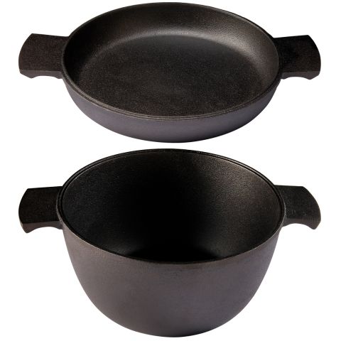 Cocotte 2 en 1 en fonte couvercle plat induction